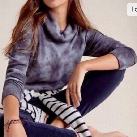 Maeve by Anthropologie Blue Tie Dye Cowl Neck Thermal Top Small U - Picture 1 of 6